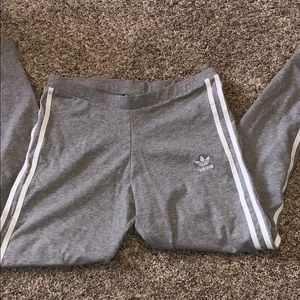 Adidas grey leggings three stripe